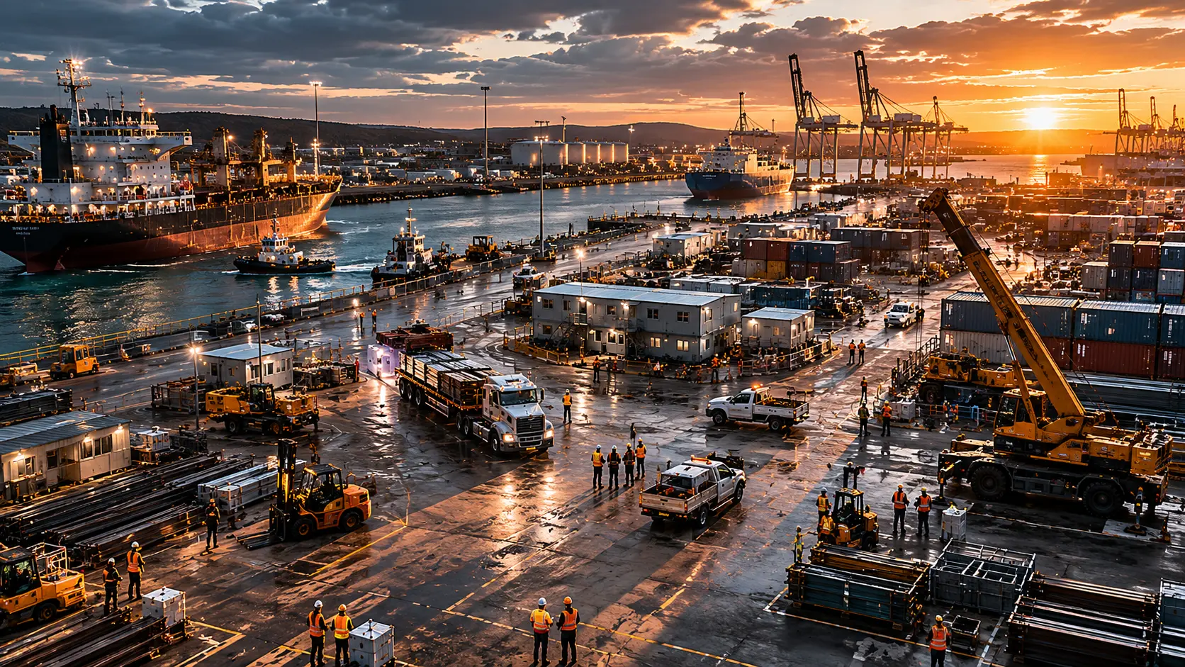 Port and logistics precinct at sunset