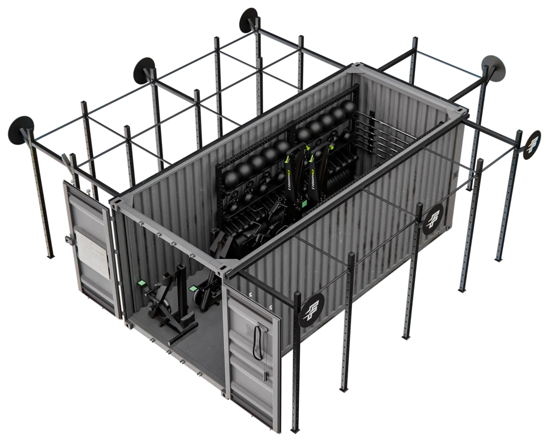 FORCES Rugged-20 persistent human-performance system with wall racking and external rack structure