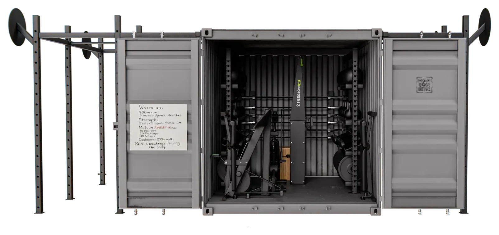 FORCES Rugged-10 persistent human-performance system with both doors open and external rack structure