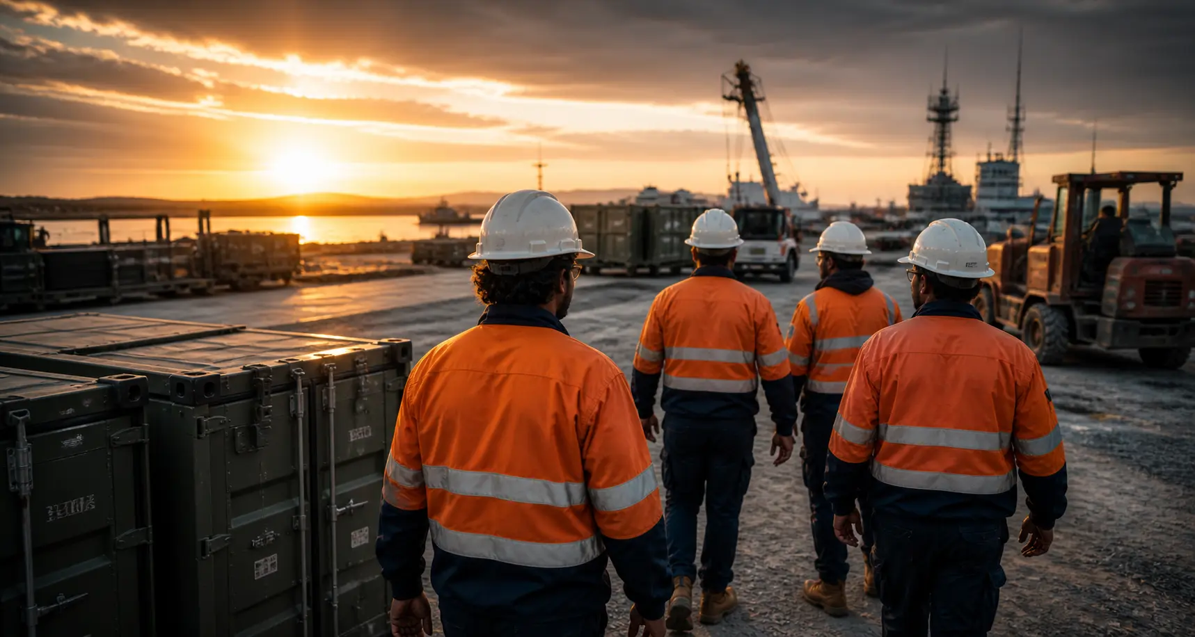 Project personnel moving through an industrial precinct